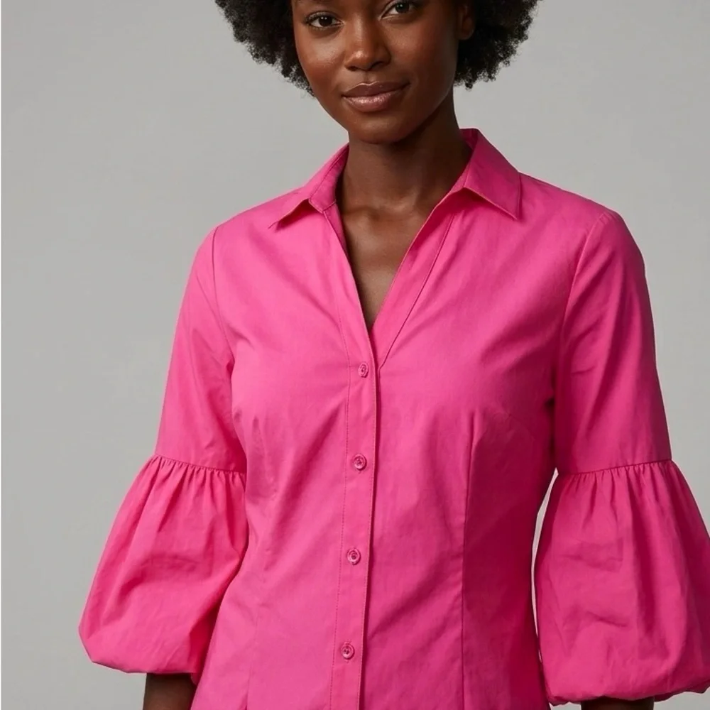 ALISON SHERI Hot Pink Button-Front Blouse with Bell Sleeves - NWT - Size M - Picture 5 of 6